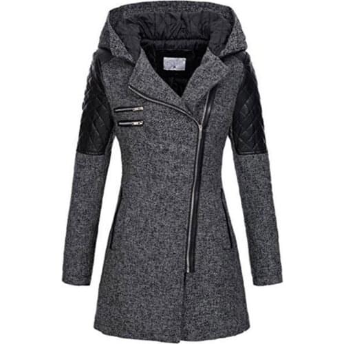 Women Winter Hooded Jacket Coat Autumn Zipper Slim Outerwear Fashion Patchwork Black Female Warm Plus Size Long Coats Lady