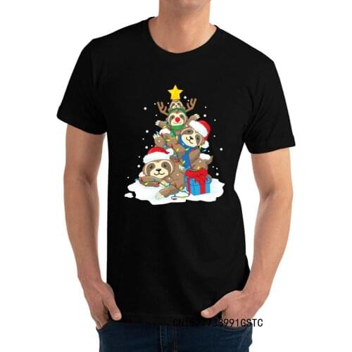 Sloth Christmas Tree Santa Claus Hat Mistletoe- Customized Summer Fall Premium Cotton Crewneck Men Tees T Shirts Funny T Shirts