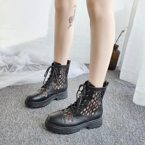LLOGAI Summer Vogue Womens Shoes Sexy Classics Fretwork Boots Casual Lace Up Round Toe Breathable Mesh Womens Ankle Boots