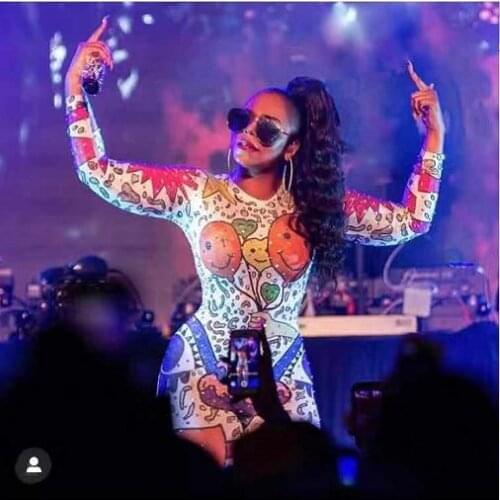 Fashion Printing Women Jumpsuit Rompers Long Sleeves Sexy Bodysuit Women Singer Bar Stage Prom Birthday Outfit Siamese Trousers