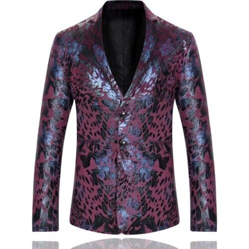 Mens Leopard Pattern Dress Suit Jacket Luxury Notched Lapel Slim Fit Blazer Jacket Male Nighhtclub Party Stage Blazer Masculino