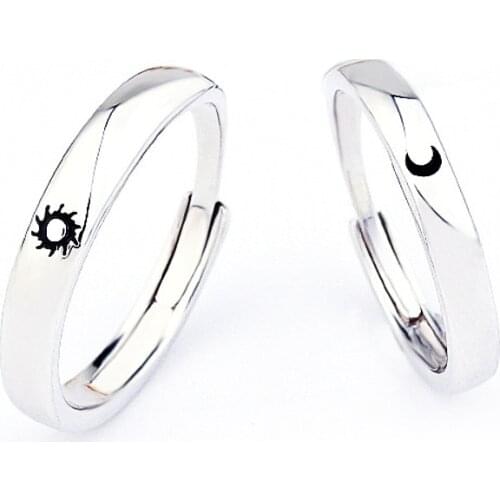 Moon And Sun Necklace Rings for Couples Set Silver Engraved Unique Romantic Love Magnet Stone Necklace Set For Him Her BF GF 2pc