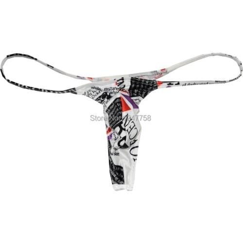 Male Penis Pouch String Tangas Mens Underwear Print Micro Thong Guy T-Back
