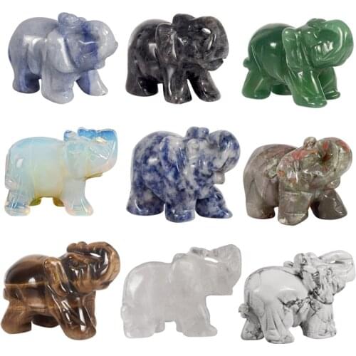 Whosale 2 Inch Jade Crystal Elephant Figurines Craft Hand Carved 100 % Natural Stone Mini Animal Statue for Decor Chakra Healing