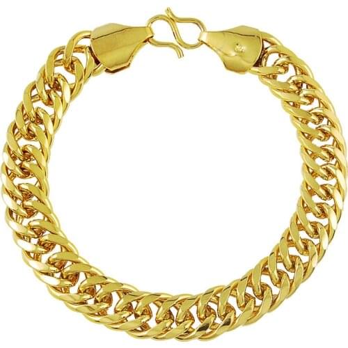 Genuine 24K Gold Bracelet 10MM Sideways Cuban Bracelet Womens & Mens Jewelry Gifts