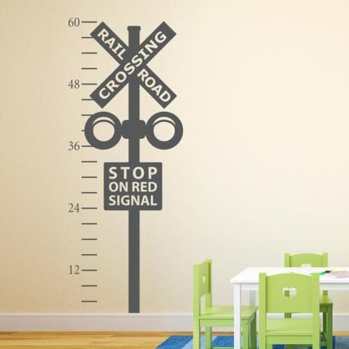 Railroad Crossing Growth Chart Decal - Train Crossing Wall Decal - Train Wall Art, Today a reader, A13-049