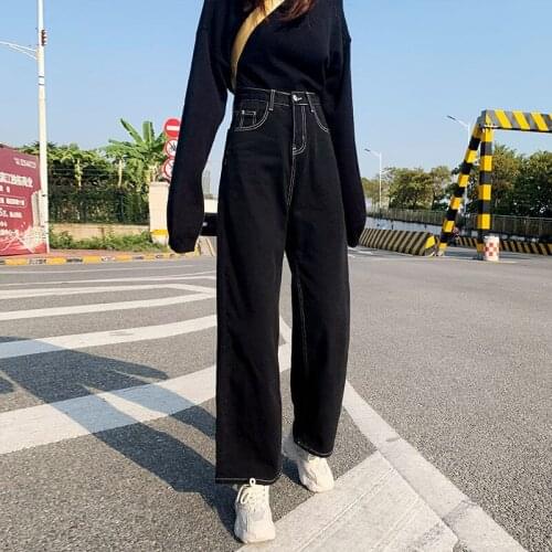 Large Size Dress Black Wide-Leg Jeans Loose High Waist Slim Straight Mop Daddy Pants