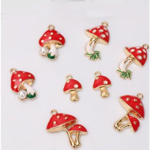 10 pcs enamel alloy pearl mushroom charms for jewelry making earring pendant necklace and bracelet charm