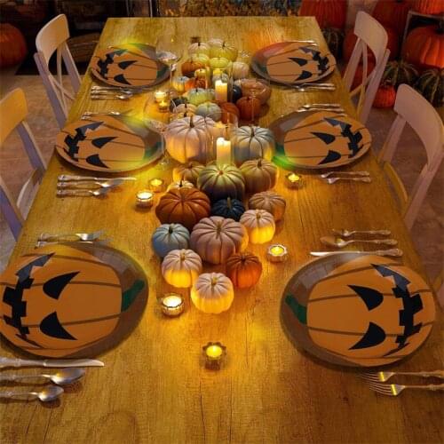 Halloween Party Tableware Pumpkin Holiday Gift Home Decor Disposable Dinnerware Tablecloth Festival Decorations Home Supplies