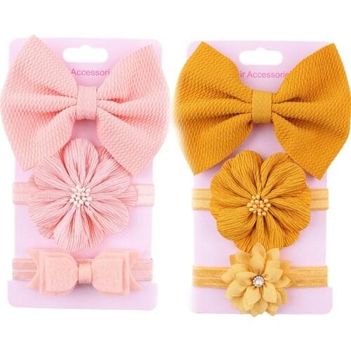 3Pcs Baby Girl Headbands Set Bow Flower Toddler Hair Band Solid Color Newborn Elastic Hairband Headwear Baby Hair Accessories