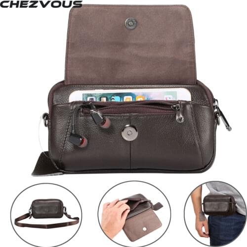 CHEZVOUS Genuine Leather Waist Bag Belt Pouch for Samsung Case Shoulder Bag for Below 6.5'' Smart Phones Fashion Men Hand Bag