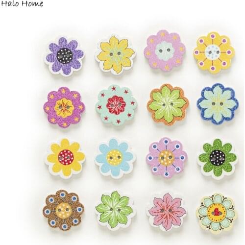 50pcs 2 Hole Mixed Flower Painting Wood Buttons Clothing Sewing Scrapbooking Home Decor Handmade DIY 20mm