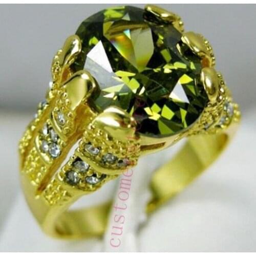 Size 8-13 Vintage Fashion Jewelry 925 Sterling Silver&Gold Fill Big Oval Cut 5A Cubic Zirconia Eternity Wedding Men Ring Gift