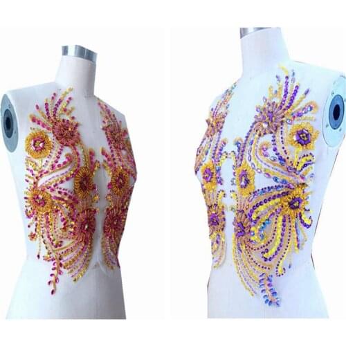 Handmade multicolored rhinestones applique sew on beads crystal patches for dress accessory