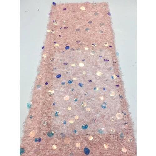 Pink Color French Mesh Lace Fabric with Sequins 2020 Hot Sale African Tulle Lace Fabric Embroidery Sequins Lace Fabrics ZX31991