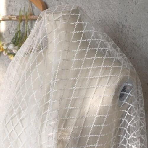 150cm Wide White Black Jaquard Grid Diamond Mesh Lace Fabric For Girls' Tulle Dress Wedding Garment Sewing Decorative Net Fabric
