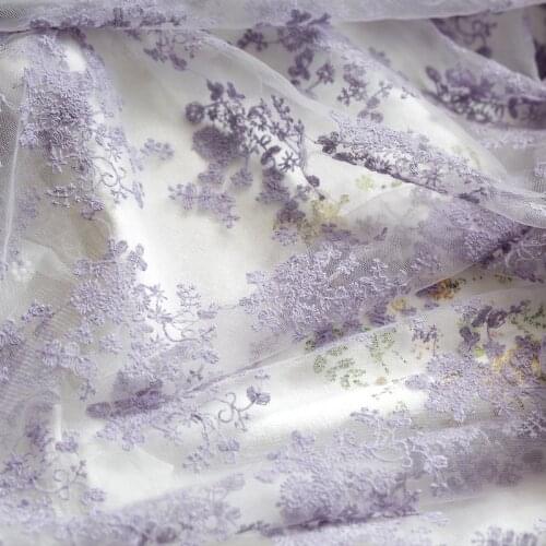 Gauze fabric Purple lace embroidery tissu Wedding dress, curtain, doll dress, background cloth, handmade DIY material