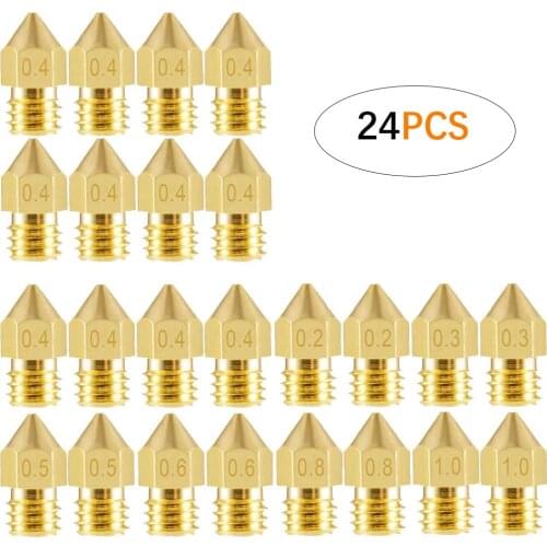 24PCS 3D Printer Nozzles MK8 M6 Extruder Nozzles 0.2mm 0.3mm 0.4mm 0.5mm 0.6mm 0.8mm 1.0mm for Makerbot Creality CR10 Ender 3 5