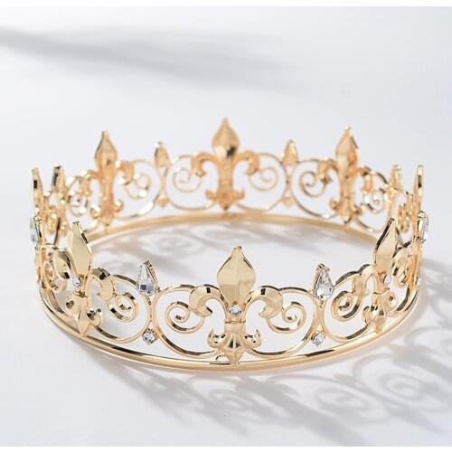 X natural store Metal Crowns and Tiaras for Men Royal Full King Crown Prom King Party Hats Costume Cosplay Hair Accessories Gold
