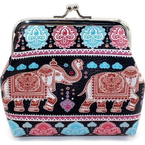 Vintage Ethnic Style Coin Pouch Ethnic Boho Elephant Printed Coin Wallet Change Purse Holder Fashion Buckle Design