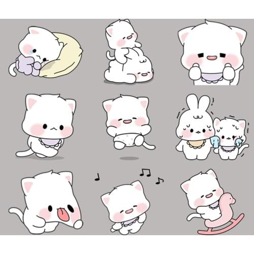 24 cute white cat cartoon funny scrapbook stickers for children, DIY laptop suitcase skateboard motorcycle bicycle toy