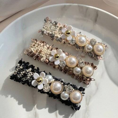 INS Style Pearls Weave Fabric Barrette Hair Pins for Elegant Ladies Fresh Handmade Knitting Spring Styling Hair Clip Wholesale