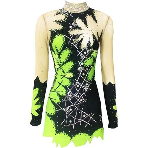 Green Artistic Gymnastics Competition Gymnastics Leotard Kids Performances Leotards Custom Style and Size