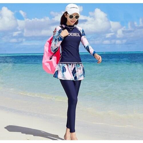 Plus Size Conservative Swimming Suit For Women Muslim Swimwear Korean Swimsuit Long Sleeve Beach Wear Swimdress Bathing Suits