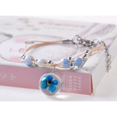 CHENFAN Small fresh woven hand rope flower women bracelet babys breath glass ball bracelet women girlfriends gift snap jewelry