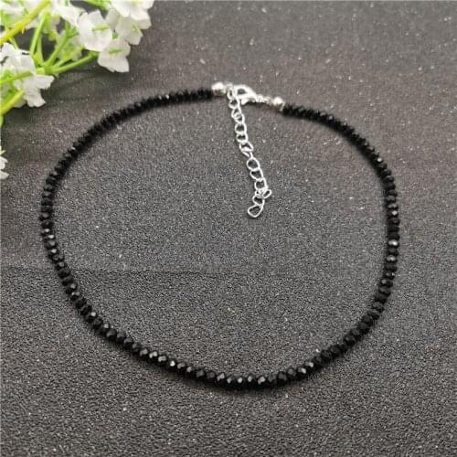 PZMYCS Simple Black Beads Short Choker Necklace For Women 26 Color Glass Beads inital Statement Necklace Ladies Party Jewelry