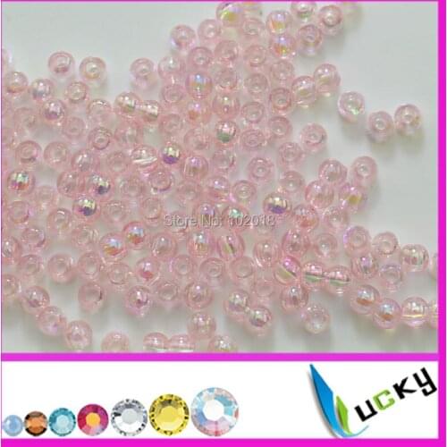 1KG 4MM Pink ab color Round Acrylic beads colorful ab effect transparent Beads with two holes for Chunky Necklace