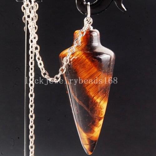 Free Shipping Fashion Jewelry 18x43mm Tiger Eye Pendulum Pendant Bead 7.5" C4209