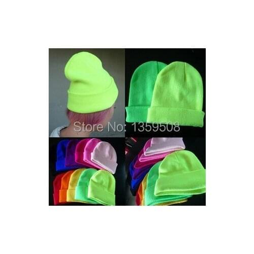 Free Shipping 2014 New 10pcs/lot Hot Multi Fluorescence Color Warm Women Men Fancy Knit Wrap Ski Hat Beanie Cuff Caps