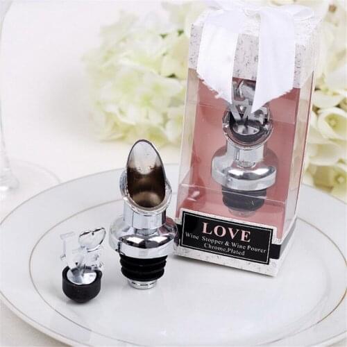 Free Shipping Party Favors "LOVE" Chrome Pourer/Bottle Stopper Fpr Red Wine Wedding Gift 10Pcs/Lot