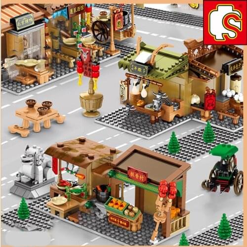 Sembo blocks NEW City Chinese style Street View Model Building Architecture Bricks Restaurant House Kids Toys retails store shop