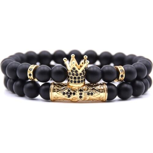 2020 Handmade Crown Bracelet 2pcs/set femme Friends Stone Beads Bracelets For Women Men Jewelry Pulseras Mujer bracciali uomo