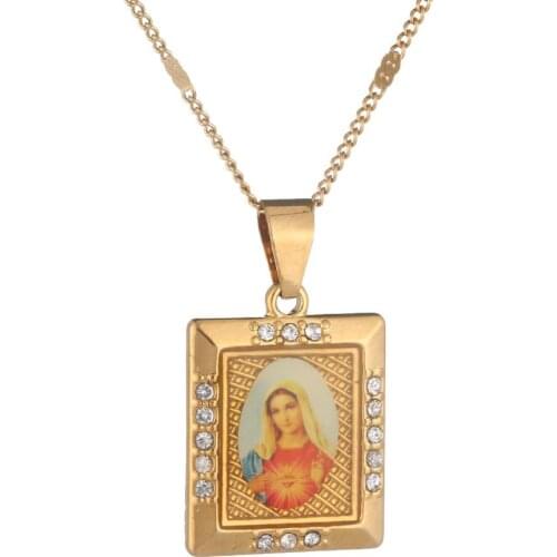 Gold Color Catholic Christian Jewelry Enamel Blessed Mother Cameo Trendy Virgin Mary Pendant Necklace Jewelry