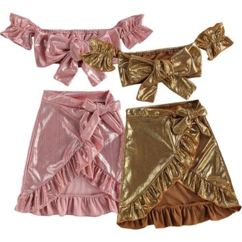 Toddler Kid Baby Girl off Shoulder Crop Top Skirts Ruffle Dress Outfit Clothes Set Summer Fashion Infants Newborn Baby 2pcs