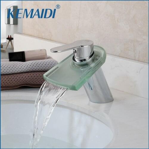 KEMAIDI Bathroom Basin Sink Faucet Deck Mounted Vessel Tap Mixer Faucet Glass Waterfall Faucet Wash Basin 1 Handle Chrome