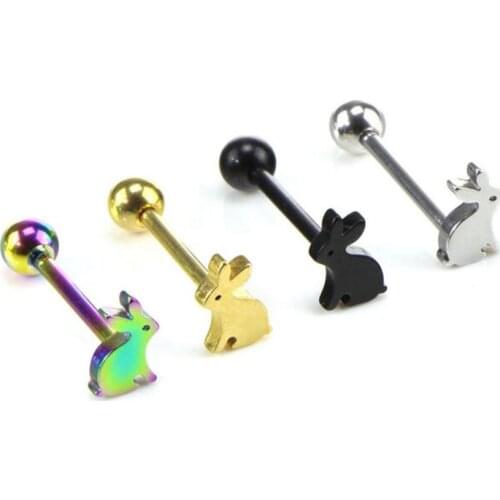 2Pcs 1.6*16mm 316L Stainless Steel Barbell Bars Piercing Tongue Rings Punk Fashion Body Jewelry Animal Picture Tongue Piercing