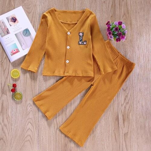 Girls Back To School Outfit Solid Color Knitted Cardigan + Pants Two Piece Spring Autumn Boutique Girls Clothing Sets