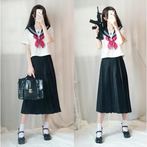 LONG SLEEVE SHORT navy Japanese JK Set CHERRY Girls student School Women Novelty Sailor Suits Yankee Girl cosplay Uniform JKL023