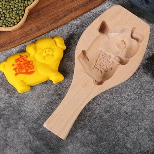 Mooncake Mold Chinese Traditional Mid-autumn Festival Moon Cake Mould Piggy Shape Wooden Handmade Baking Tool