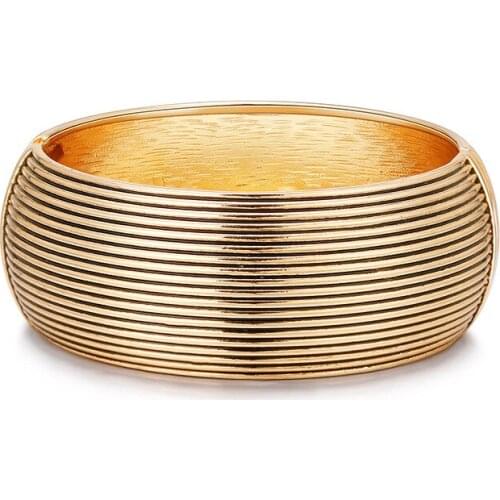 ORNAPEADIA Fashionable Bangle Retro Smearing Craft Spring Pattern Drum Shaped Alloy Bracelet for Women Ladies Wide Side