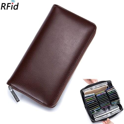 Men Organ Wallet Women Long Leather Zipper Rfid Purse Male Card Holder Female Split Leather Clutch 2021 Hotsales 8 colors