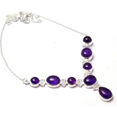 Genuine Amethyst Necklace 925 Sterling Silver, 47.5 cm, MHBNE0189