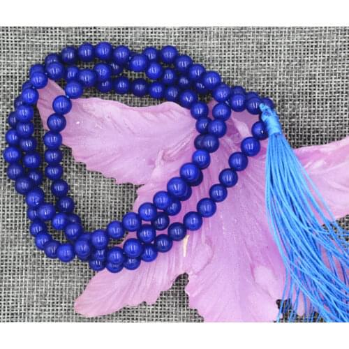 Natural 6mm stone Buddhist Blue Sapphire 108 Prayer Beads Mala Bracelet Necklace jade Jewelry crystal