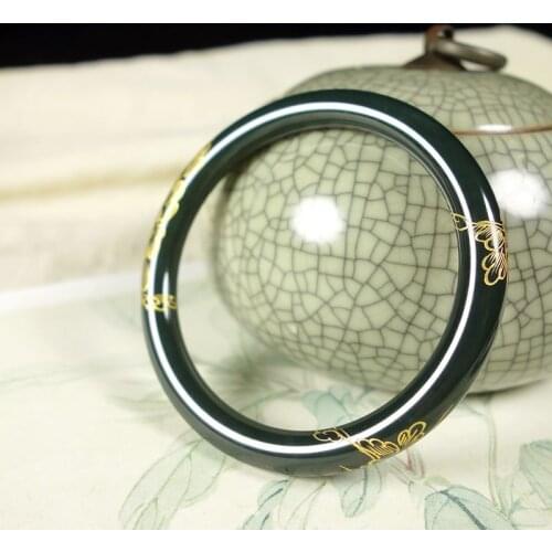 Natural green Jade Bangle Bracelet Jadeite Round Bangle Charm Jewellery Hand Carved Fashion Accessories for Women Female 56-62mm