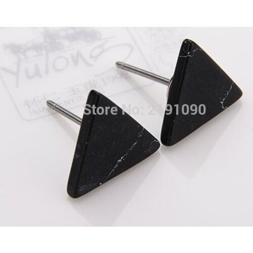 New Arrival Unique Black Trendy Triangle Drop Earrings With Natural Stones Metal Statement Earrings For Women Fashion