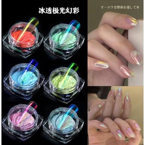 0.2g/Jar Half-Transparent Aurora Neon Mermaid Nail Powder Nude Mirror Design Magic Nail Glitters Powder Fairy Pigments Dust Deco